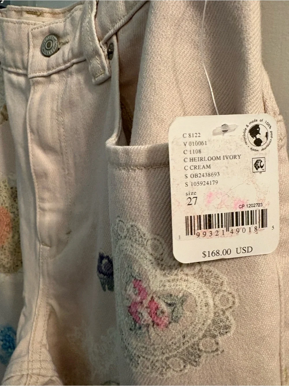 Free people printed straight leg jeans NWT